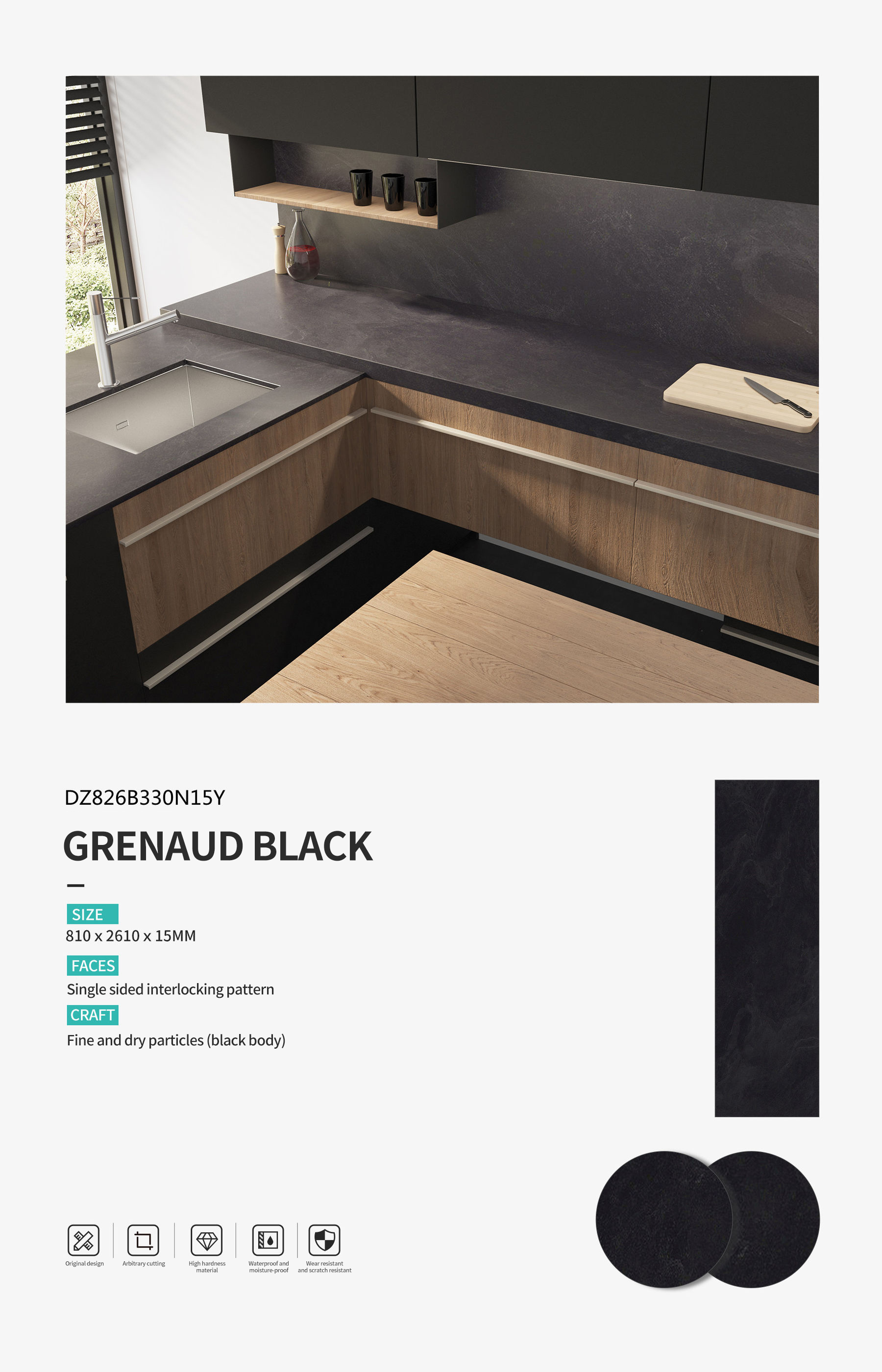 Grenaud Black MT3602SM Sintered Stone Countertops Matt