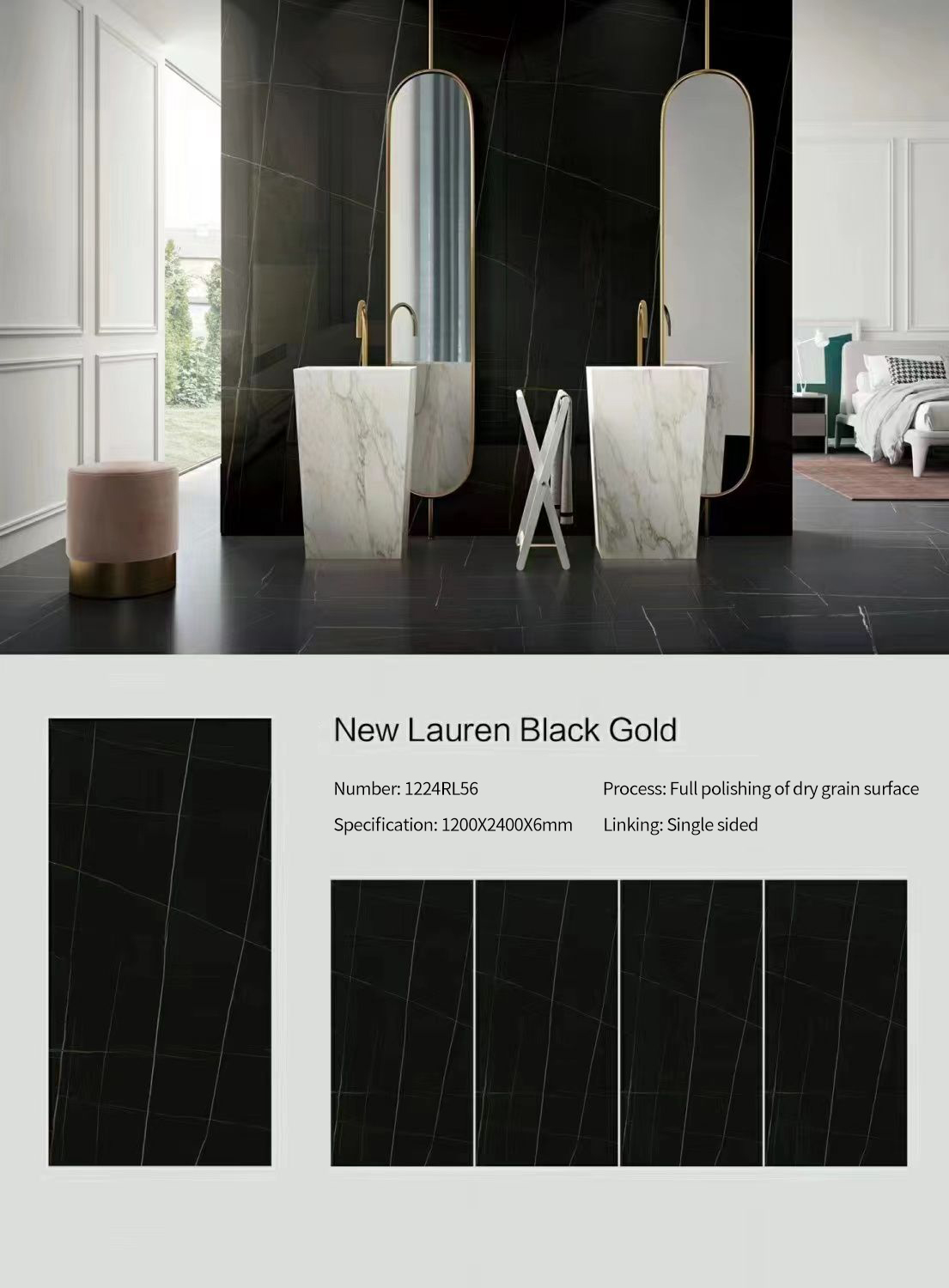 New Lauren Black Gold MT1421SP Sintered Stone Slabs Polished