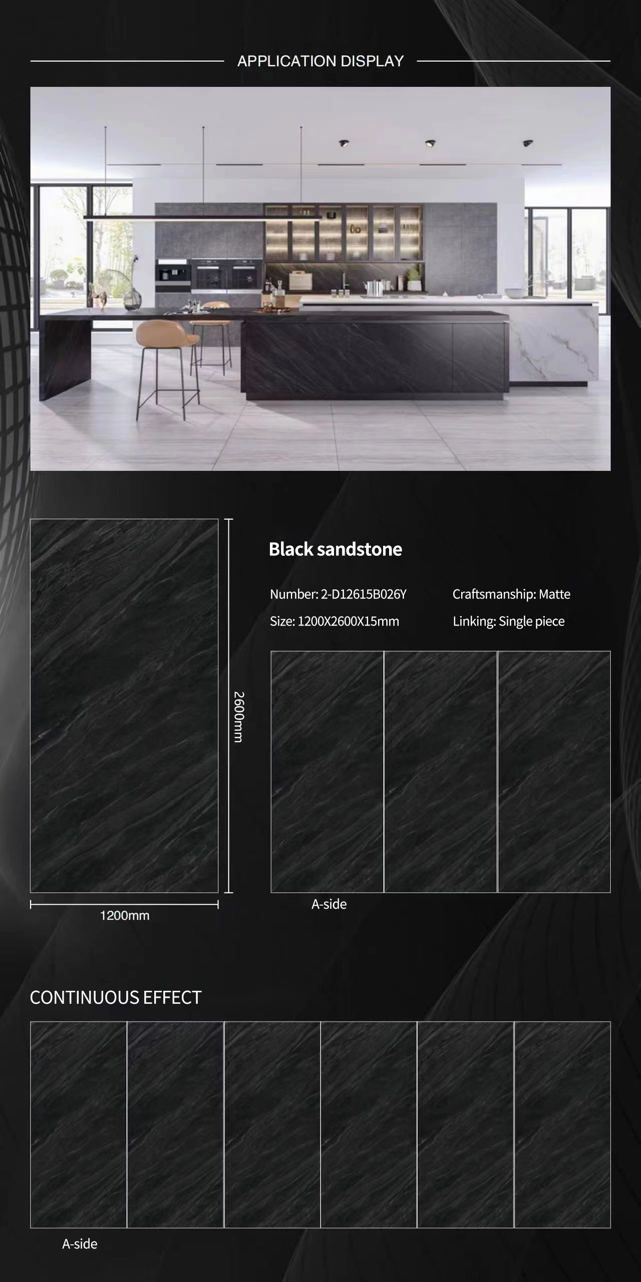 Black Sandstone Sintered Stone Countertops Matt