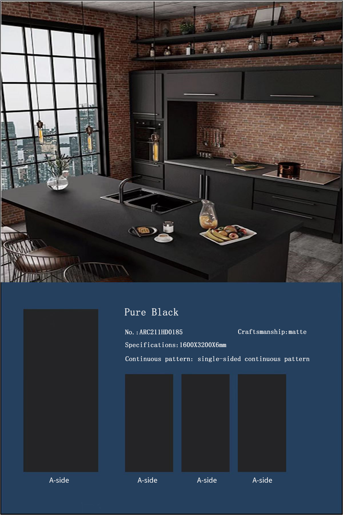 Pure Black MT502SM Sintered Stone Countertops Matt