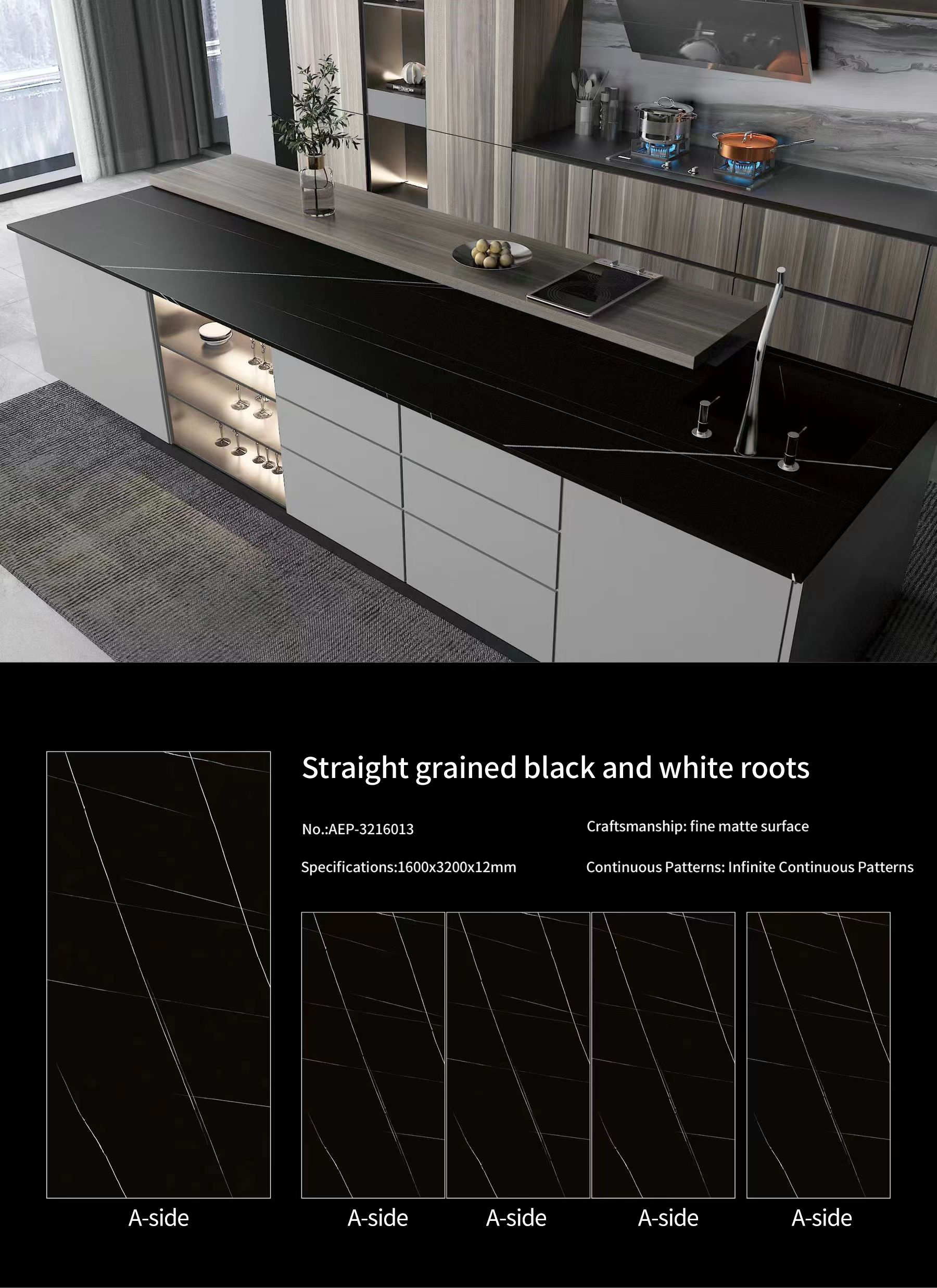 Straight Black&White Roots MT232SM Sintered Stone Countertops Matt