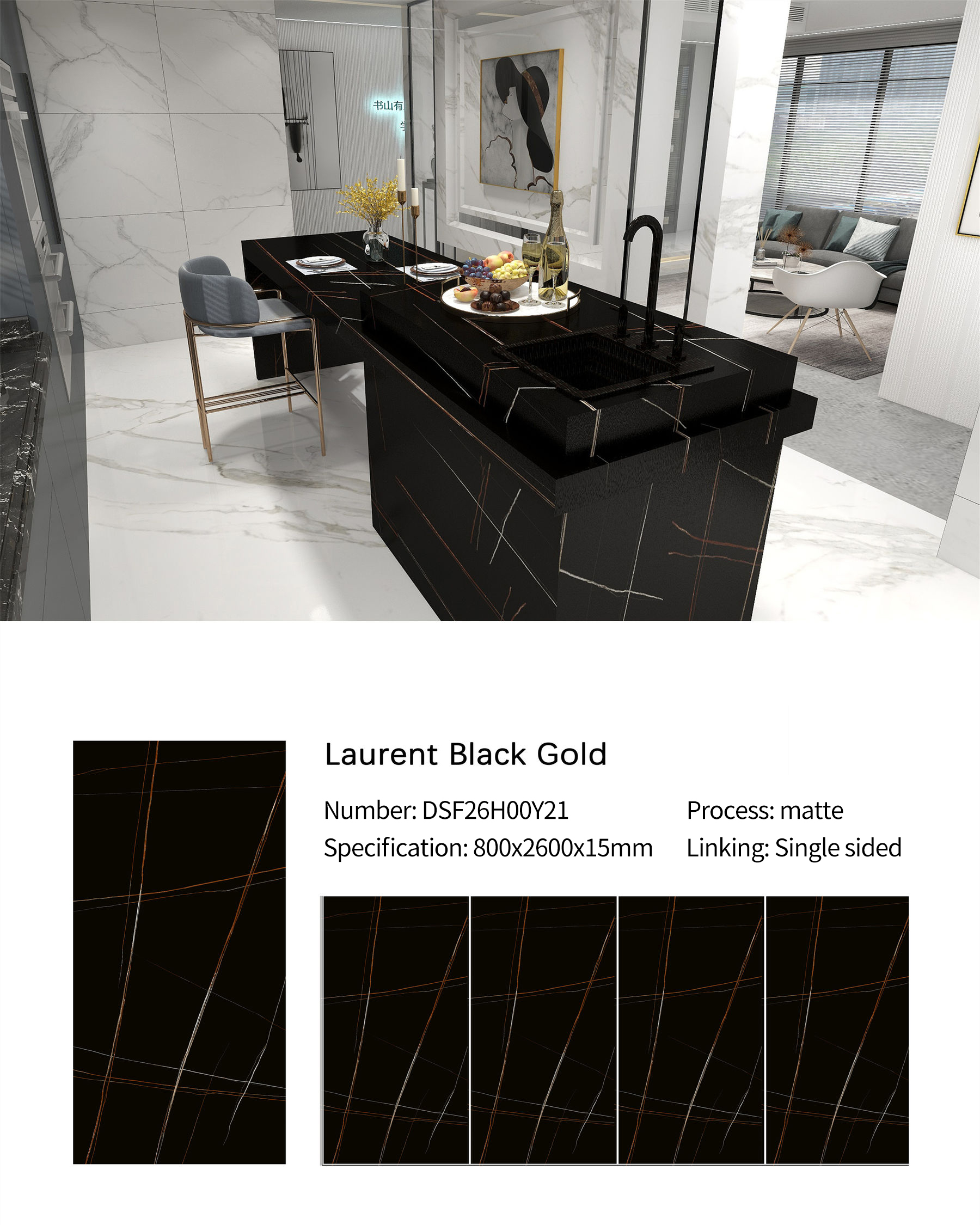 Lauren Black Gold MT3234SM Sintered Stone Countertops Matt